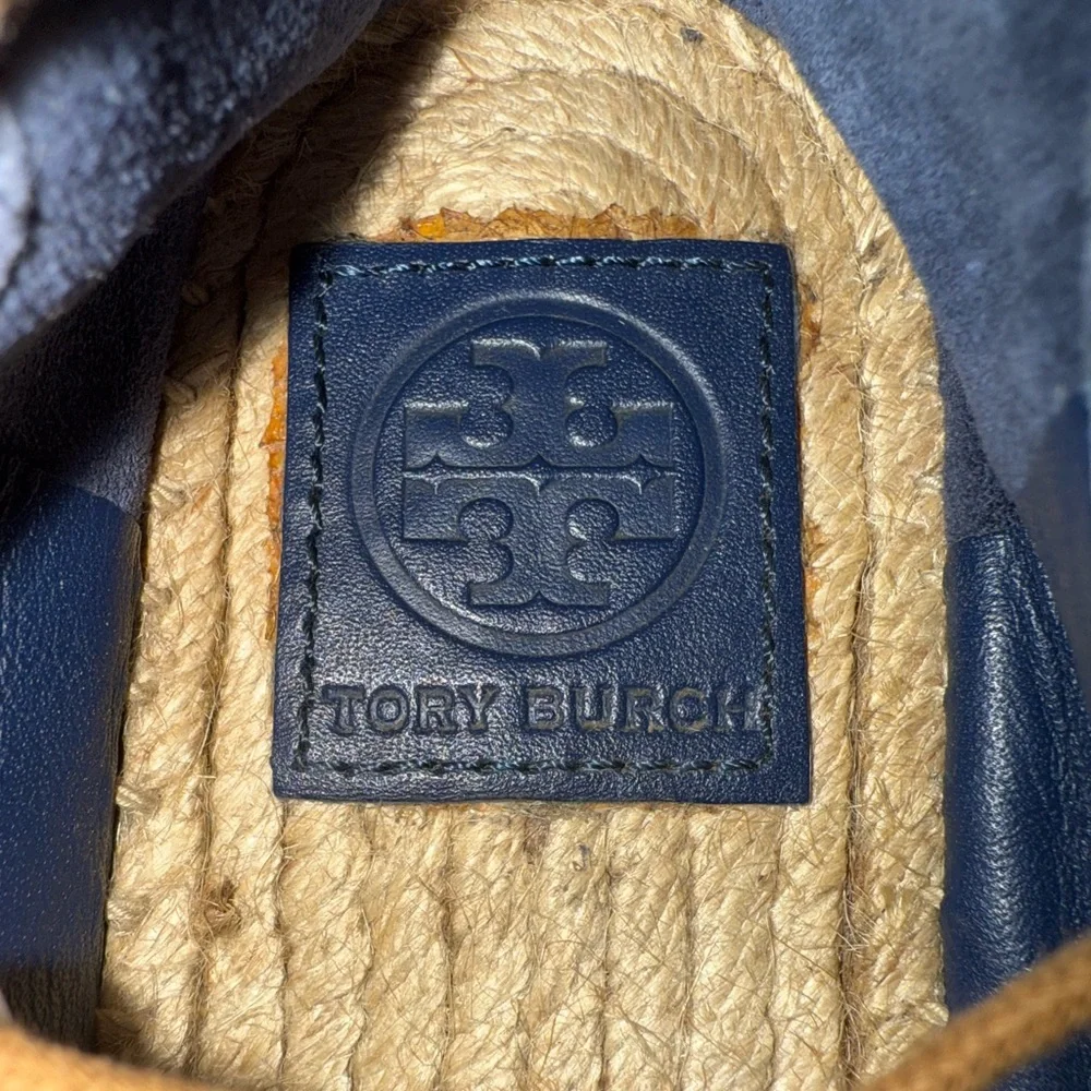TORY BURCH Sonoma Gillie Navy Blue Lace Up Espadrilles Flats Size 7